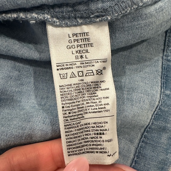 NWT Gap Womens Denim Flowy Short Dress Blue Size Large Petite Puff Sleeves - Picture 8 of 9